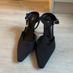 Zara Sophisticated Black Ankle Strap Heels